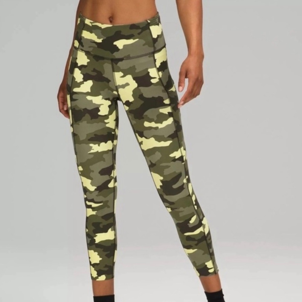 Lululemon Fast and Free High-Rise Tight 25 Nulux Camo Green LW5BXRS Size‎ 6